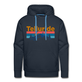 Premium Telluride, Colorado Hoodie - Retro Mountain & Birds Premium Men's Telluride Sweatshirt / Hoodie - navy