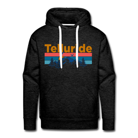 Premium Telluride, Colorado Hoodie - Retro Mountain & Birds Premium Men's Telluride Sweatshirt / Hoodie - charcoal grey