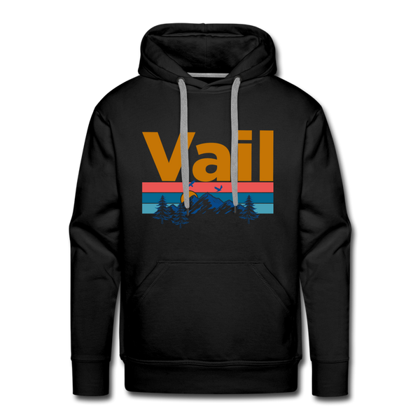 Premium Vail, Colorado Hoodie - Retro Mountain & Birds Premium Men's Vail Sweatshirt / Hoodie - black