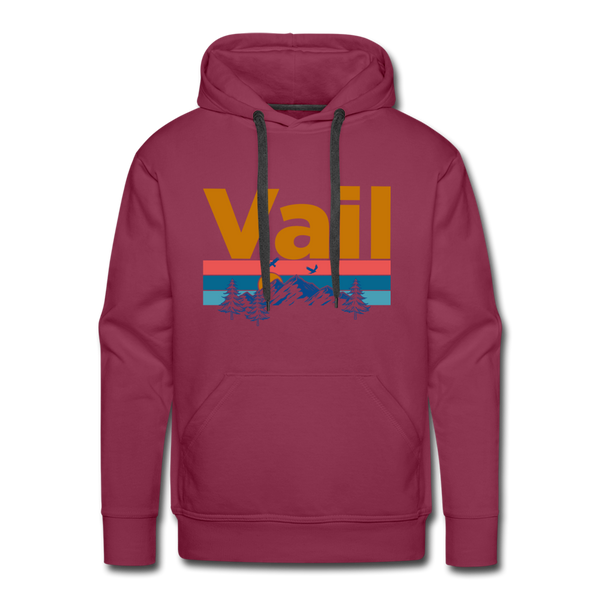 Premium Vail, Colorado Hoodie - Retro Mountain & Birds Premium Men's Vail Sweatshirt / Hoodie - burgundy