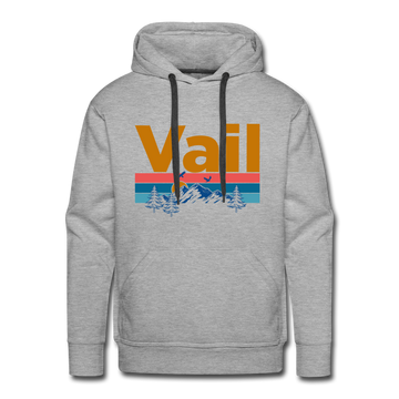 Premium Vail, Colorado Hoodie - Retro Mountain & Birds Premium Men's Vail Sweatshirt / Hoodie - heather grey