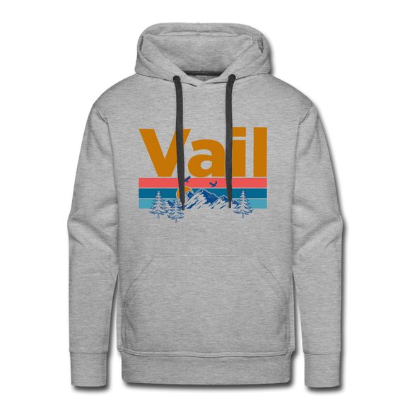 Premium Vail, Colorado Hoodie - Retro Mountain & Birds Premium Men's Vail Sweatshirt / Hoodie - heather grey