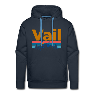 Premium Vail, Colorado Hoodie - Retro Mountain & Birds Premium Men's Vail Sweatshirt / Hoodie - navy
