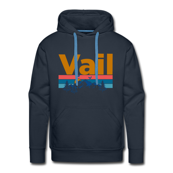 Premium Vail, Colorado Hoodie - Retro Mountain & Birds Premium Men's Vail Sweatshirt / Hoodie - navy