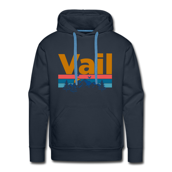 Premium Vail, Colorado Hoodie - Retro Mountain & Birds Premium Men's Vail Sweatshirt / Hoodie - navy