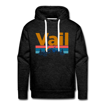 Premium Vail, Colorado Hoodie - Retro Mountain & Birds Premium Men's Vail Sweatshirt / Hoodie - charcoal grey