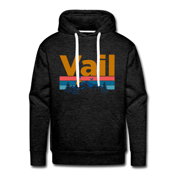 Premium Vail, Colorado Hoodie - Retro Mountain & Birds Premium Men's Vail Sweatshirt / Hoodie - charcoal grey
