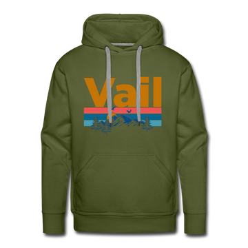 Premium Vail, Colorado Hoodie - Retro Mountain & Birds Premium Men's Vail Sweatshirt / Hoodie - olive green
