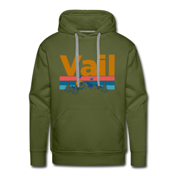 Premium Vail, Colorado Hoodie - Retro Mountain & Birds Premium Men's Vail Sweatshirt / Hoodie - olive green