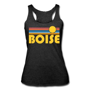 Boise, Idaho Tank Top - Retro Sun Women’s Boise Tri-Blend Racerback Tank - heather black