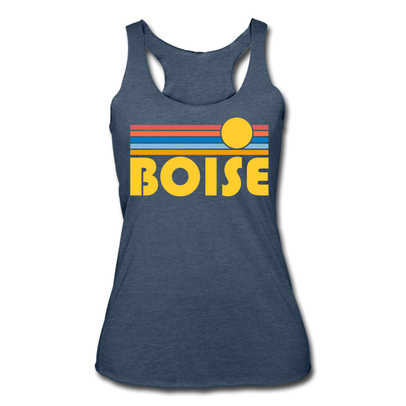 Boise, Idaho Tank Top - Retro Sun Women’s Boise Tri-Blend Racerback Tank - heather navy