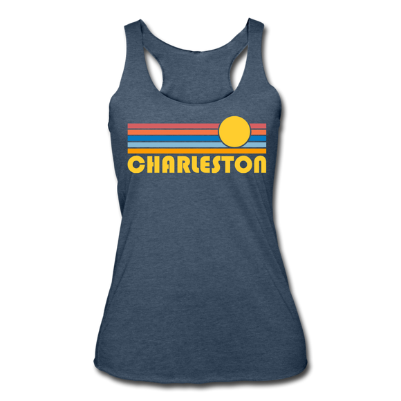 Charleston, South Carolina Tank Top - Retro Sun Women’s Charleston Tri-Blend Racerback Tank - heather navy
