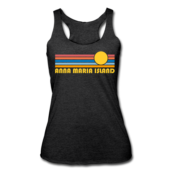 Anna Maria Island, Florida Tank Top - Retro Sun Women’s Anna Maria Island Tri-Blend Racerback Tank - heather black