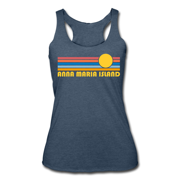 Anna Maria Island, Florida Tank Top - Retro Sun Women’s Anna Maria Island Tri-Blend Racerback Tank - heather navy