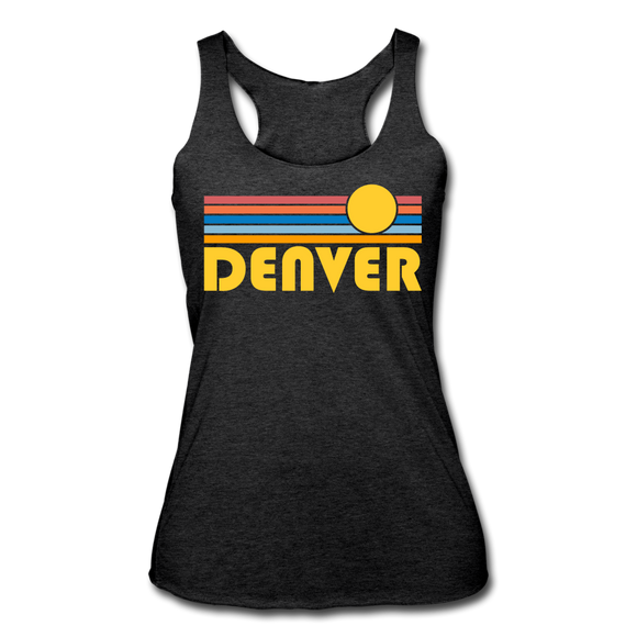 Denver, Colorado Tank Top - Retro Sun Women’s Denver Tri-Blend Racerback Tank - heather black