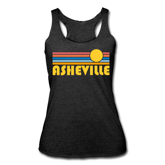 Asheville, North Carolina Tank Top - Retro Sun Women’s Asheville Tri-Blend Racerback Tank - heather black