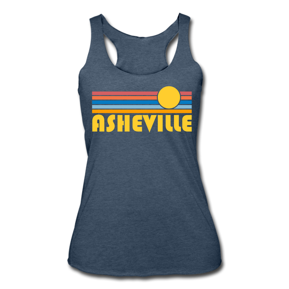 Asheville, North Carolina Tank Top - Retro Sun Women’s Asheville Tri-Blend Racerback Tank - heather navy