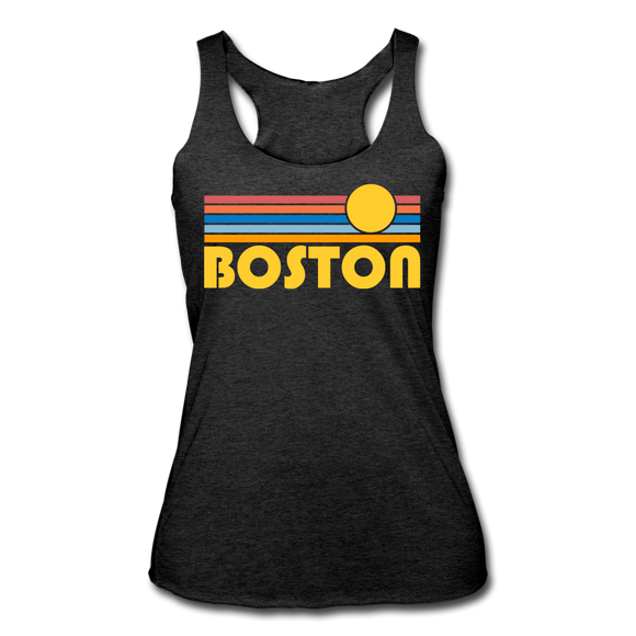 Boston, Massachusetts Tank Top - Retro Sun Women’s Boston Tri-Blend Racerback Tank - heather black