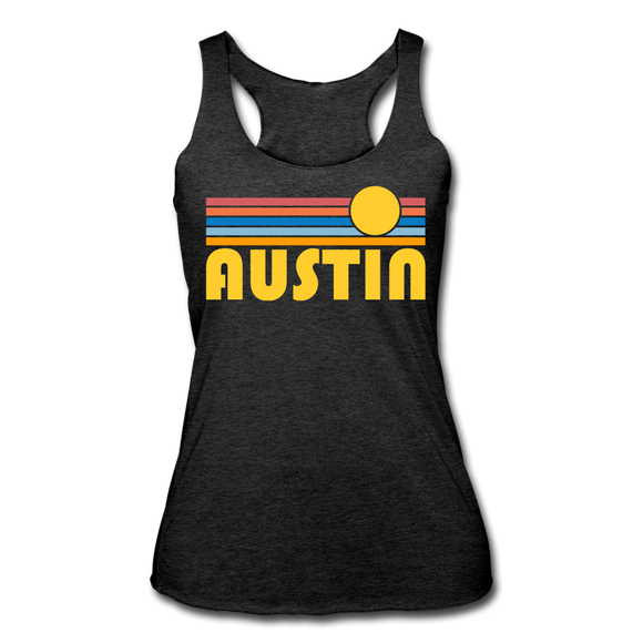 Austin, Texas Tank Top - Retro Sun Women’s Austin Tri-Blend Racerback Tank - heather black