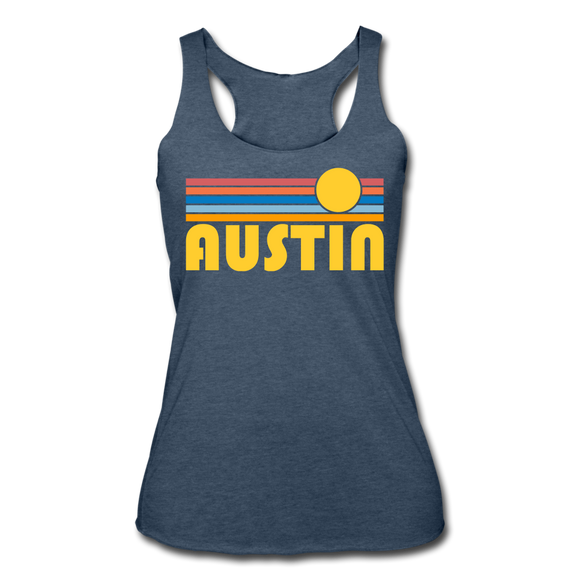 Austin, Texas Tank Top - Retro Sun Women’s Austin Tri-Blend Racerback Tank - heather navy