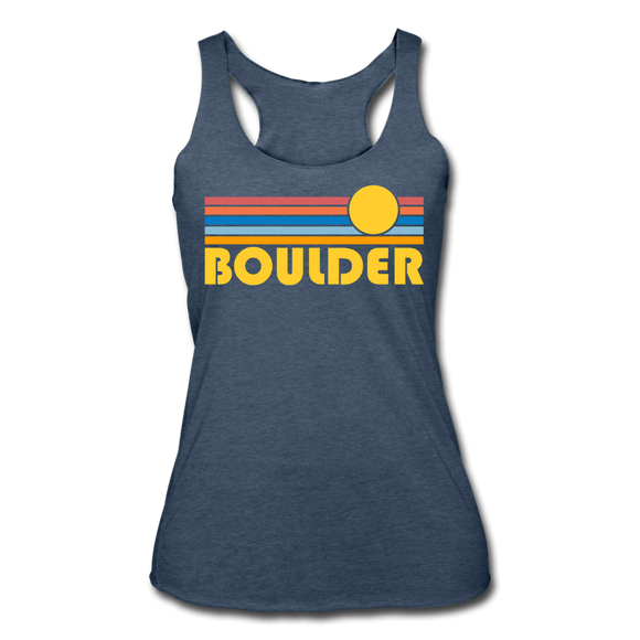 Boulder, Colorado Tank Top - Retro Sun Women’s Boulder Tri-Blend Racerback Tank - heather navy
