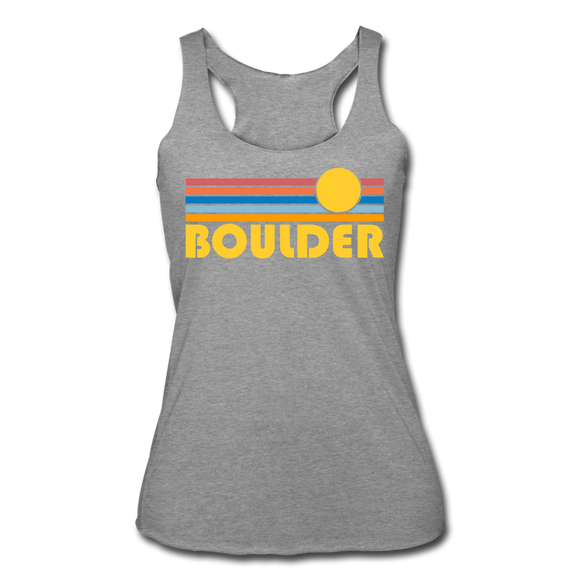 Boulder, Colorado Tank Top - Retro Sun Women’s Boulder Tri-Blend Racerback Tank - heather grey