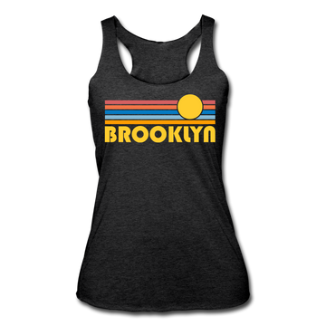 Brooklyn, New York Tank Top - Retro Sun Women’s Brooklyn Tri-Blend Racerback Tank - heather black