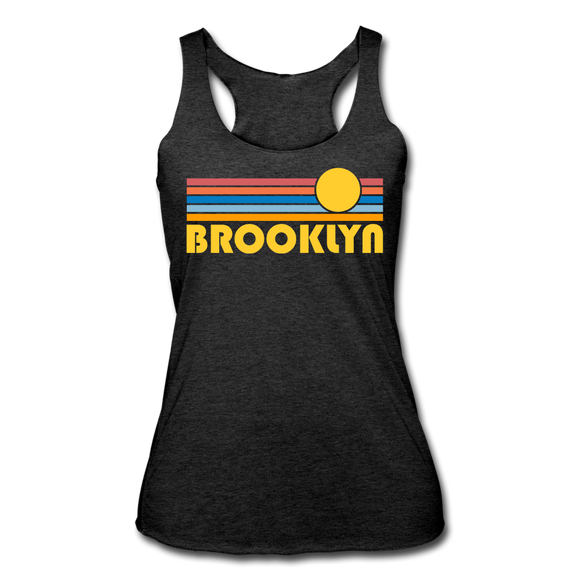 Brooklyn, New York Tank Top - Retro Sun Women’s Brooklyn Tri-Blend Racerback Tank - heather black