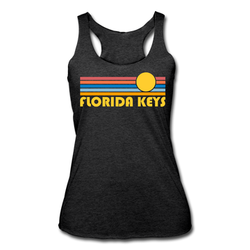 Florida Keys, Florida Tank Top - Retro Sun Women’s Florida Keys Tri-Blend Racerback Tank - heather black