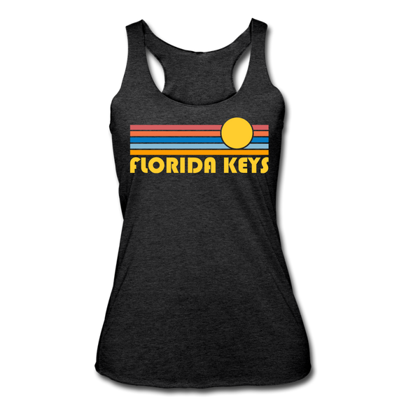 Florida Keys, Florida Tank Top - Retro Sun Women’s Florida Keys Tri-Blend Racerback Tank - heather black