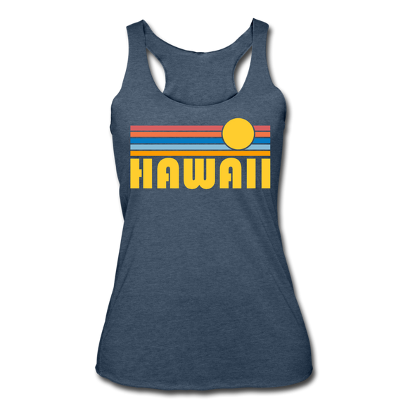 Hawaii Tank Top - Retro Sun Women’s Hawaii Tri-Blend Racerback Tank - heather navy