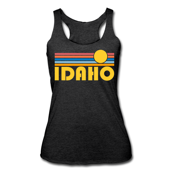 Idaho Tank Top - Retro Sun Women’s Idaho Tri-Blend Racerback Tank - heather black