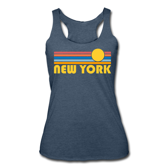 New York, New York Tank Top - Retro Sun Women’s New York Tri-Blend Racerback Tank - heather navy