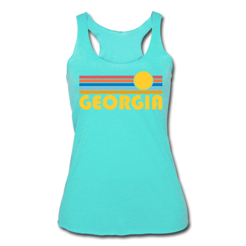 Georgia Tank Top - Retro Sun Women’s Georgia Tri-Blend Racerback Tank - turquoise