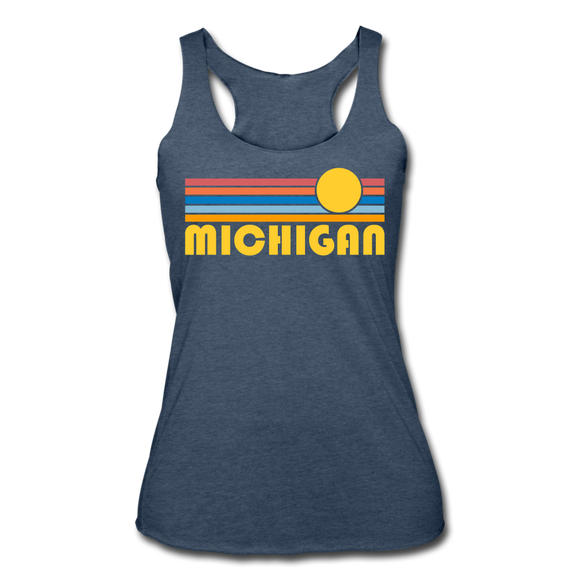 Michigan Tank Top - Retro Sun Women’s Michigan Tri-Blend Racerback Tank - heather navy