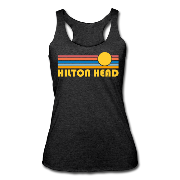 Hilton Head, South Carolina Tank Top - Retro Sun Women’s Hilton Head Tri-Blend Racerback Tank - heather black