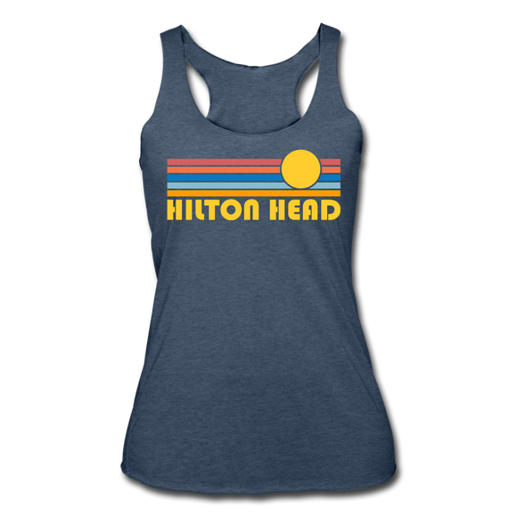 Hilton Head, South Carolina Tank Top - Retro Sun Women’s Hilton Head Tri-Blend Racerback Tank - heather navy
