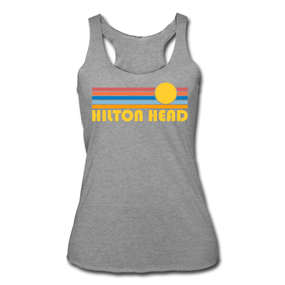 Hilton Head, South Carolina Tank Top - Retro Sun Women’s Hilton Head Tri-Blend Racerback Tank - heather grey