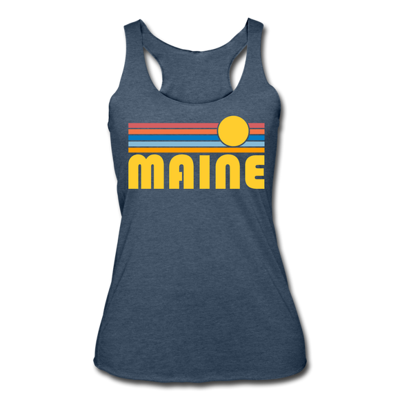 Maine Tank Top - Retro Sun Women’s Maine Tri-Blend Racerback Tank - heather navy