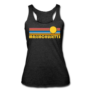 Massachusetts Tank Top - Retro Sun Women’s Massachusetts Tri-Blend Racerback Tank - heather black
