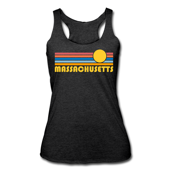 Massachusetts Tank Top - Retro Sun Women’s Massachusetts Tri-Blend Racerback Tank - heather black