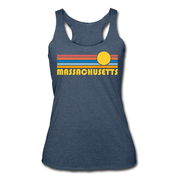 Massachusetts Tank Top - Retro Sun Women’s Massachusetts Tri-Blend Racerback Tank - heather navy