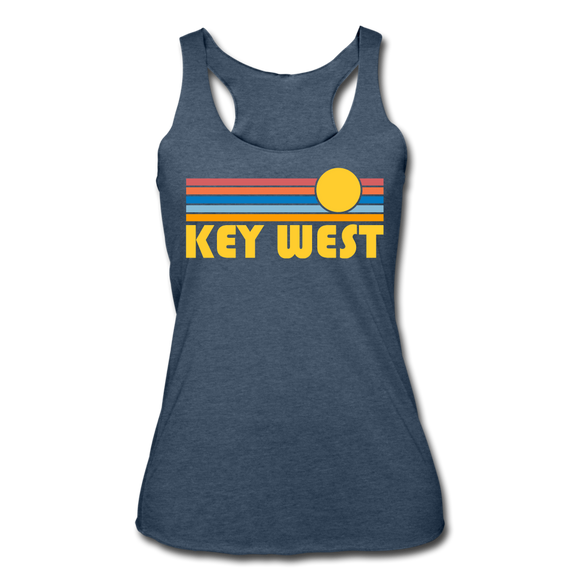 Key West, Florida Tank Top - Retro Sun Women’s Key West Tri-Blend Racerback Tank - heather navy