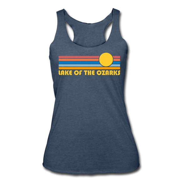Lake of the Ozarks, Missouri Tank Top - Retro Sun Women’s Lake of the Ozarks Tri-Blend Racerback Tank - heather navy
