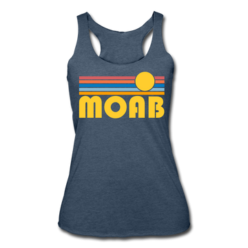 Moab, Utah Tank Top - Retro Sun Women’s Moab Tri-Blend Racerback Tank - heather navy