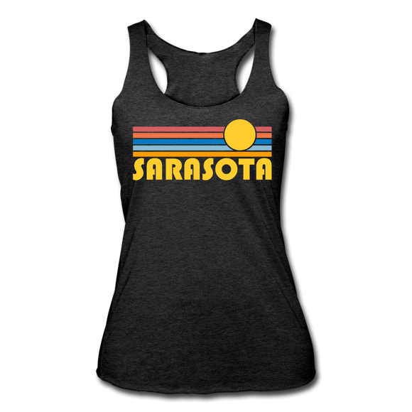 Sarasota, Florida Tank Top - Retro Sun Women’s Sarasota Tri-Blend Racerback Tank - heather black