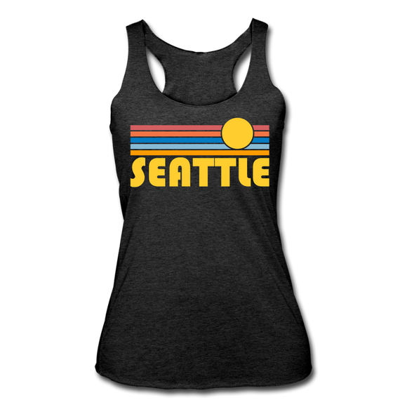 Seattle, Washington Tank Top - Retro Sun Women’s Seattle Tri-Blend Racerback Tank - heather black