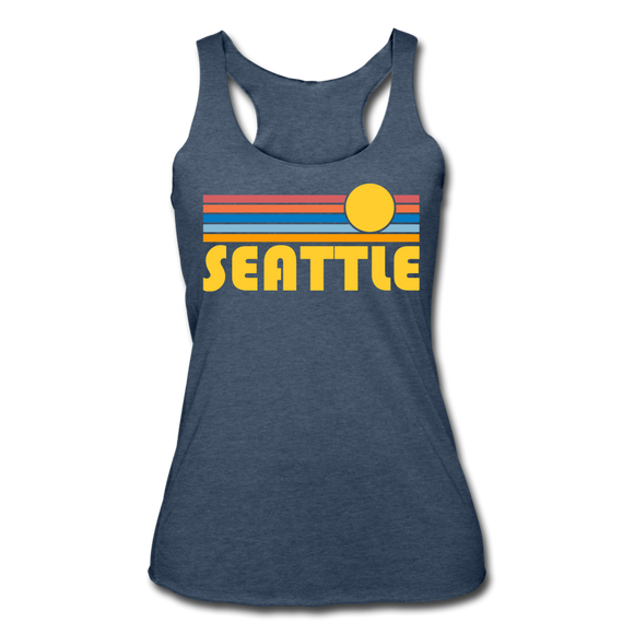 Seattle, Washington Tank Top - Retro Sun Women’s Seattle Tri-Blend Racerback Tank - heather navy