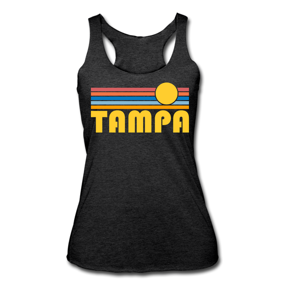 Tampa, Florida Tank Top - Retro Sun Women’s Tampa Tri-Blend Racerback Tank - heather black