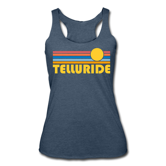 Telluride, Colorado Tank Top - Retro Sun Women’s Telluride Tri-Blend Racerback Tank - heather navy